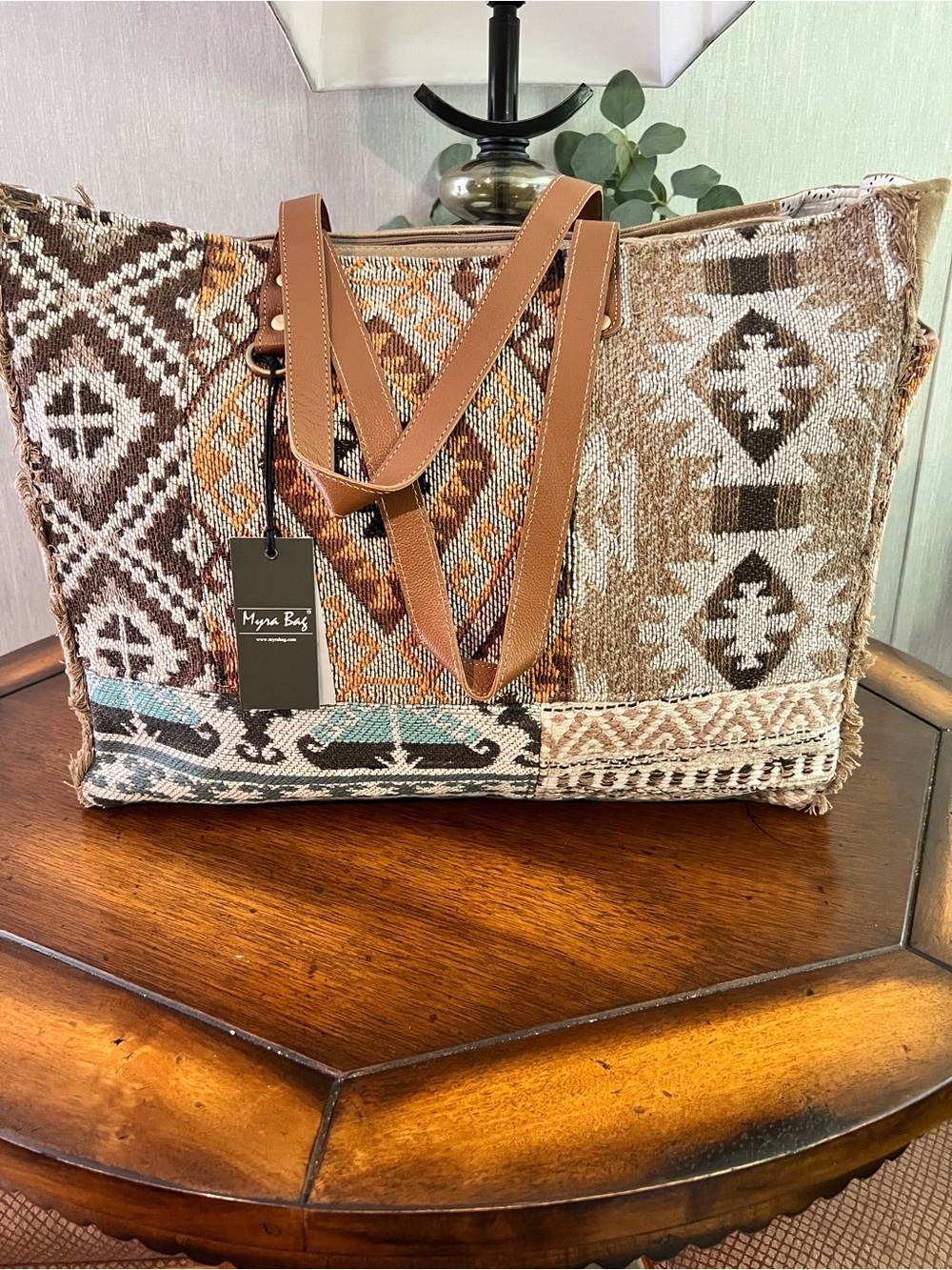 Myra Bag Patchwork tapestry fabric with Aztec Boho Western Weekender Bag
